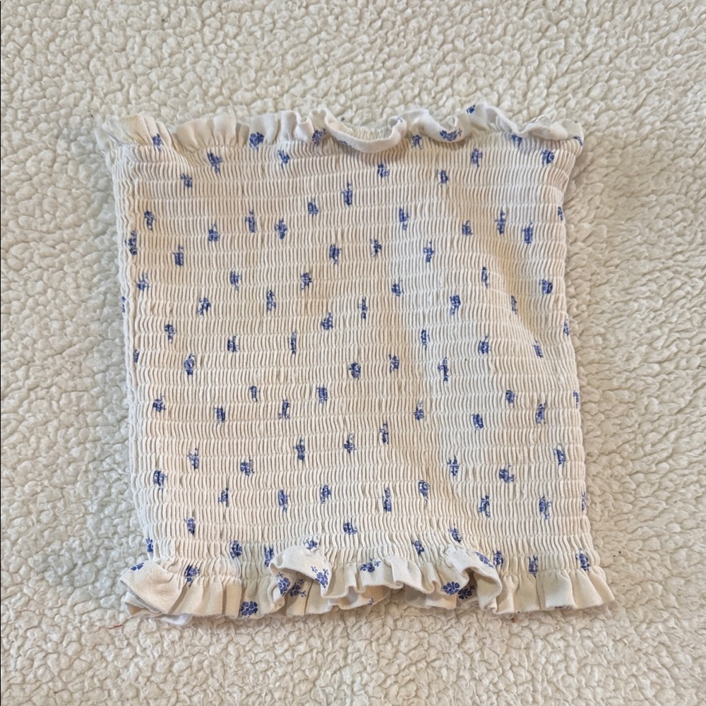 H&M Cream and Blue Smocked Camisole